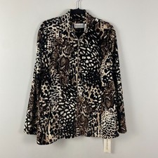 Alfred Dunner Party Animal Black Velour Zip Up Jacket Size 20