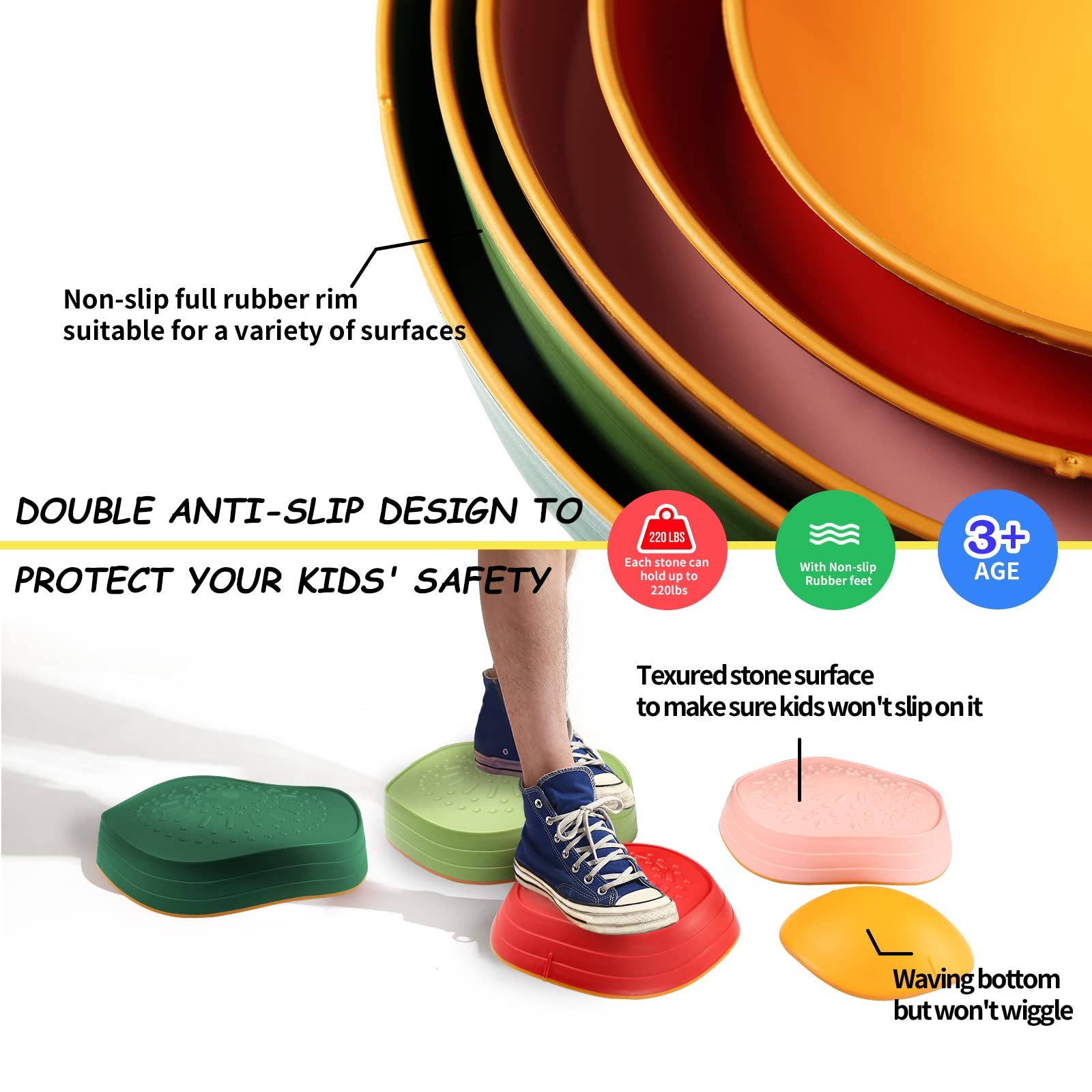 Balance Stepping Stones for Kids, Non-Slip Toddlers Sensory Toys Outdoor or I... thumbnail 2