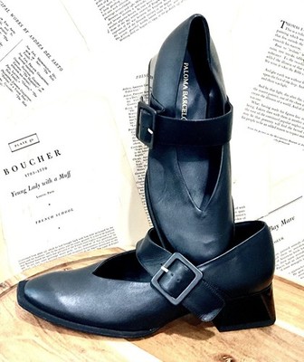 Anthropologie Paloma Barcelo Muluya Heels Maryjane Black Leather 37/6-6.5 NEW