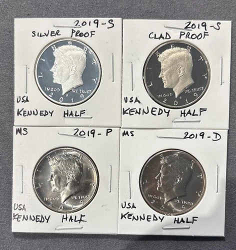 2019 P D S S Silver & Clad Proof Kennedy Half Dollar 4 Coin Lot 99.9% Silver