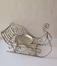 Vintage Gold tone Metal Sleigh Centerpiece Planter Candle Holder, 11 Inches 