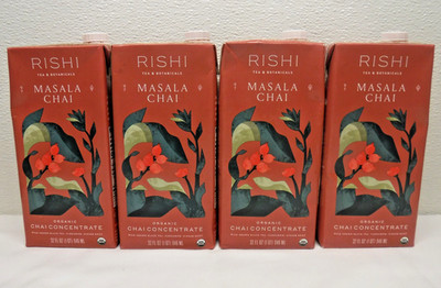 4 cartons Rishi Tea & Botanicals Masala Chai Organic Concentrate 32oz ea BB 6/27