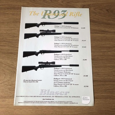 GUNS71 MAGAZINE ADVERT 12X9 BLASER R93: THE UNIVERSAL RIFLE