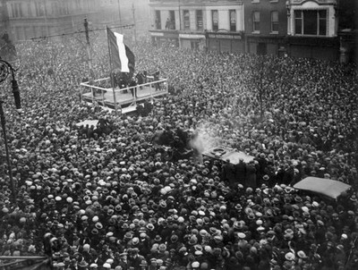Irish nationalist leader Eamon de Valera addressing a crowd at a p- Old Photo