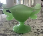 Vintage Fenton Jade Dolphin Handle Compote. No Damage. Jadeite.