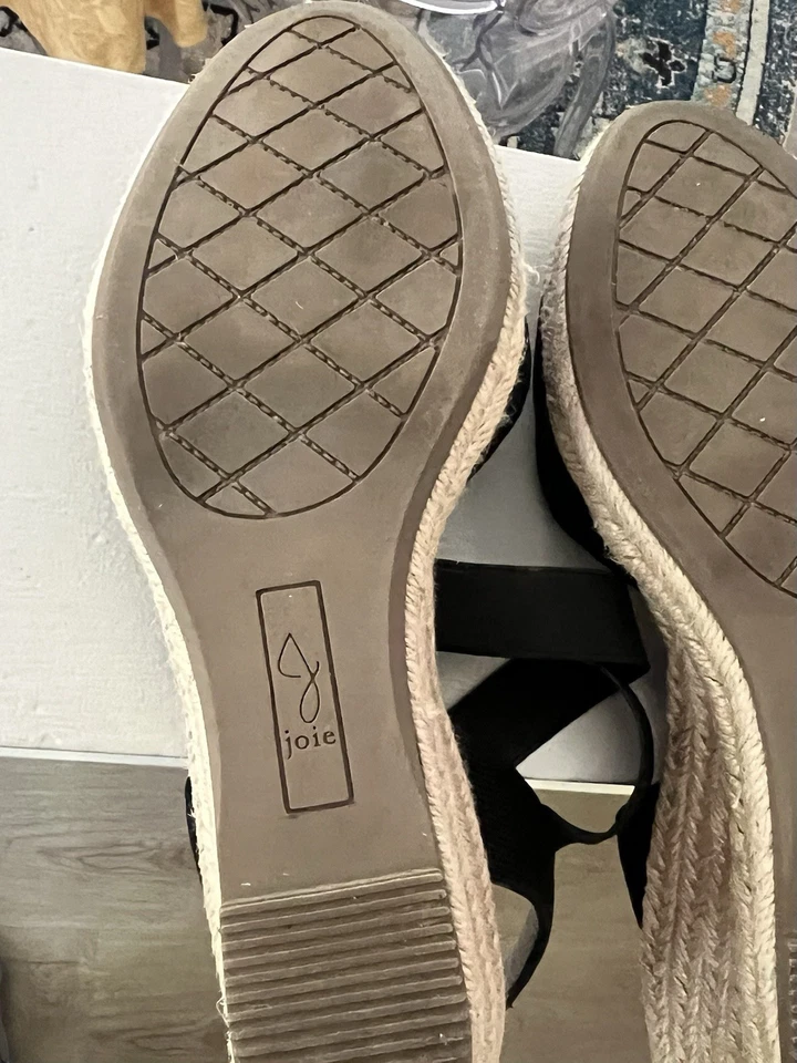 Sandalias de cuña JOIE negras con puntera cerrada correas entrecruzadas alpargata envueltas en yute, 8 Foto 2 de 4