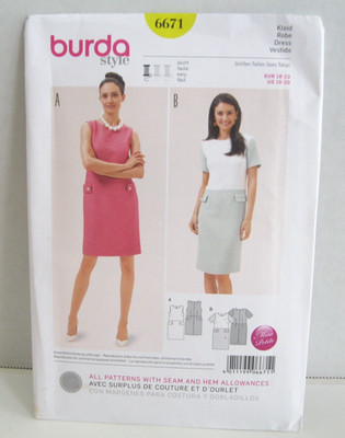Burda Style 6671 Retro 60s Dress w/Sleeve Variations Misses' 10-20 Pattern Uncut