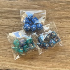 3x Polyhedral RPG Dice Sets D4-D20 for Dungeons & Dragons Blue Green Purple