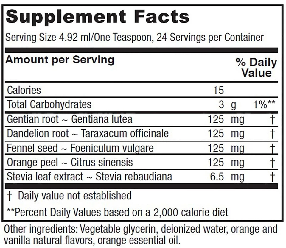 Suplemento nutricional Bitters Tonic 4 fl oz vegano soporte digestivo vidrio verde Foto 2 de 4