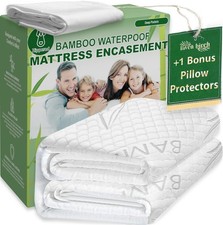 Bamboo Rayon Mattress Protector with Zipper 1 Pillow Protector - 100 Waterp...