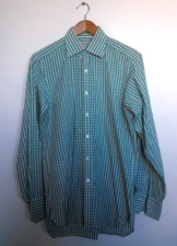 Men's TURNBULL & ASSER Green Check Cotton Button Front Shirt  15-38cm  ENGLAND