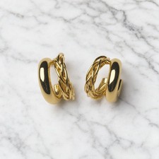 Gold Chunky Hoop Earrings Set Braided Plain H...