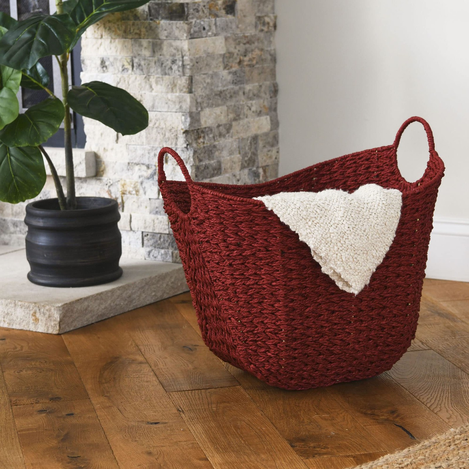 Paper Rope Basket with Handles, Natural Woven Woven Storage Basket, Great for...