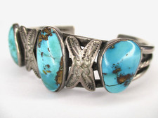 Vtg Navajo Sterling Silver & Turquoise Cuff Bracelet,Native American,Southwest