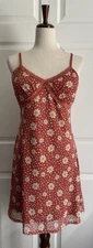 Y2K 90s Slip Dress Womens L Red Daisy Polka Dot Lace Fairycore Boho Cottagecore