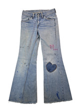 Levis Vintage 1970s Patched Blue Denim Elephant Big Bell Bottom Jeans 26x30