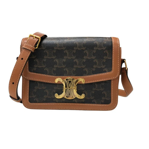 CELINE Teen Triomphe Bag 188882 Tan Triomphe Canvas Shoulder Bag #1709