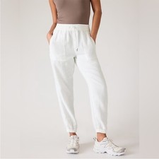 Athleta Retreat White 100 Linen Joggers Small Petite