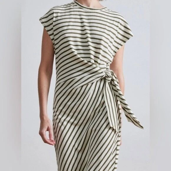 APIECE APART VANINA CINCHED WAIST CREAM BLACK STRIPE MAXI DRESS WOMENS XS - Image 3 of 4