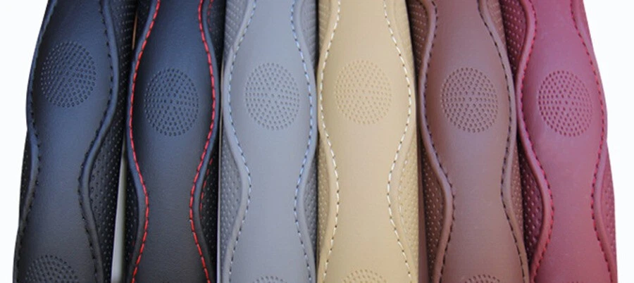 Burgundy Dynamic Fiber Leather Embossed Car Steering Wheel Cover 38cm Skid-proof Foto 3 de 4