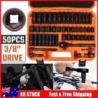 50Pc 3/8" Drive Impact Socket Set Ratchet Wrench Metric SAE Deep Short Sockets
