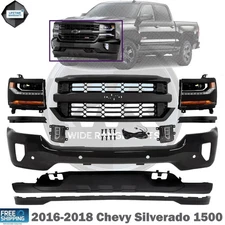 Front Bumper Primed & Headlights Assembly Kit For 2016-2018 Chevy Silverado 1500