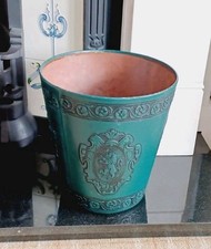 Stunning Vintage Green Faux Leather Waste Paper Bin Embossed Lion & Fleur De Lis