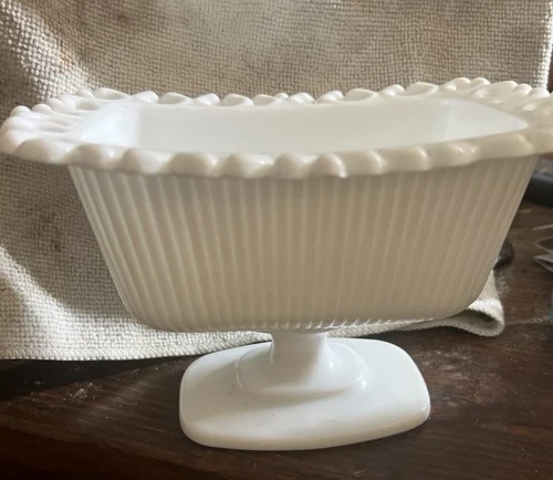 Vintage White Milk Glass Pedestal Candy Dish