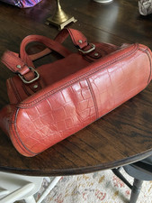 Fossil Red Embossed Crocodile Satchel Top Han...