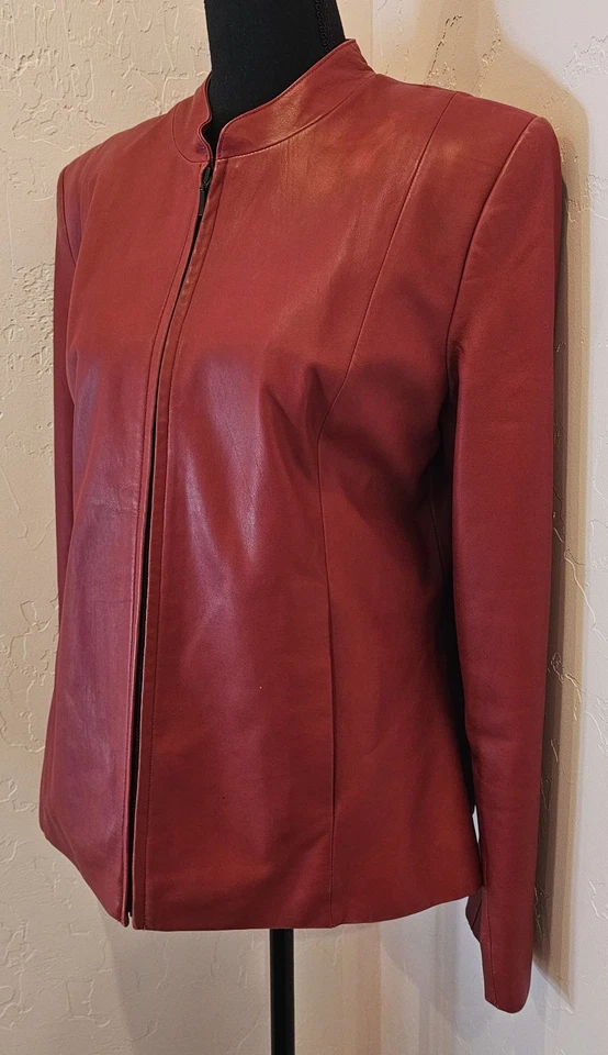 KATHERINE KELLY Women Red Leather Jacket Sz M Lambskin VTG Run Small - Image 3 of 4