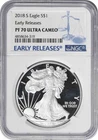 2018-S $1 American Silver Eagle PF70UCAM Early Releases NGC