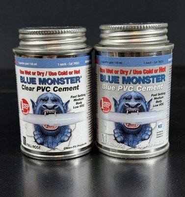 New Blue Monster 76031 1/4 Pint (4 oz) Clear PVC Cement 1 Step Only Set of 2