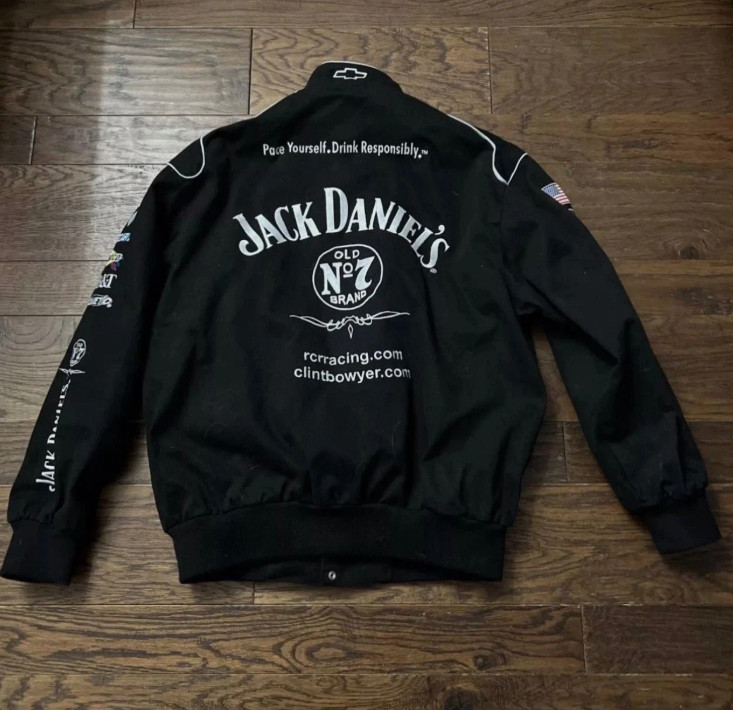 Jack Daniel’s Racing Jacket Black Embroidered Logos– Unisex Casual Outerwear image 2