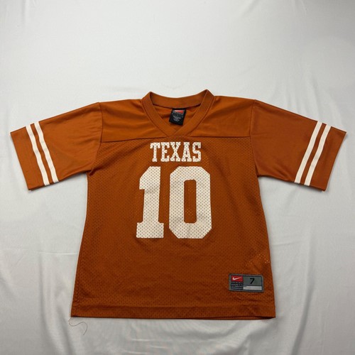 Nike Football Jersey Kids 7 Burnt Orange Texas Longhorns Mesh Number 10 V-Neck