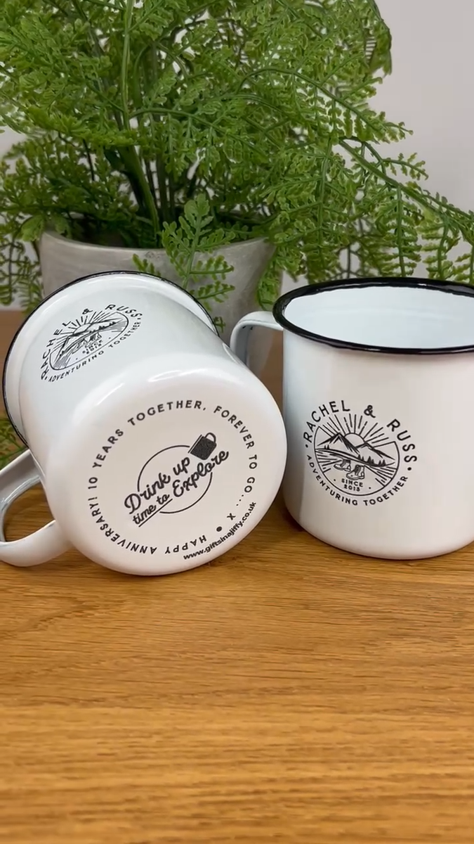 Personalised Adventuring Together Enamel Mug 380ml Tin Metal