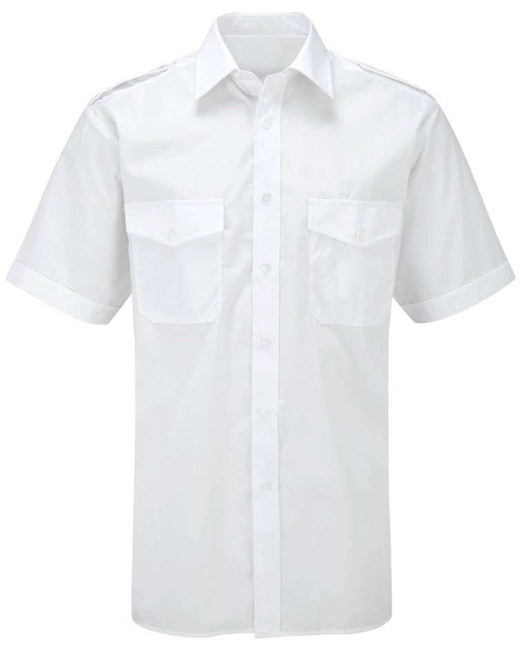 CABALLEROS Piloto Camisa manga corta Guardia De Seguridad Portero MILITAR BLANCO