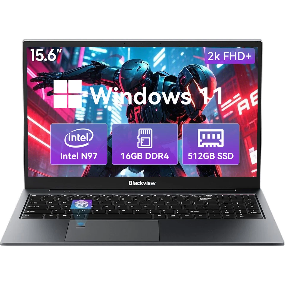 Blackview Laptop 15,6Zoll Notebook 16GB DDR4 512GB SSD Intel 12th N97 3.6GHz W11