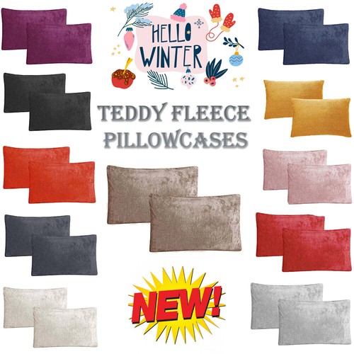 Teddy Fleece Pair of Pillow case Plain Thermal Warm Cosy 50cm x 75cm House Wife - Picture 2 of 74