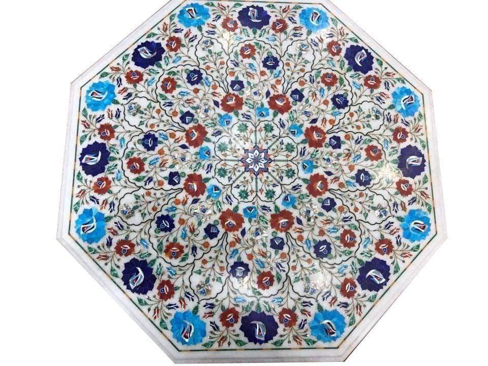 36-inch handmade marble table top with inlay stones for elegant dining home decor