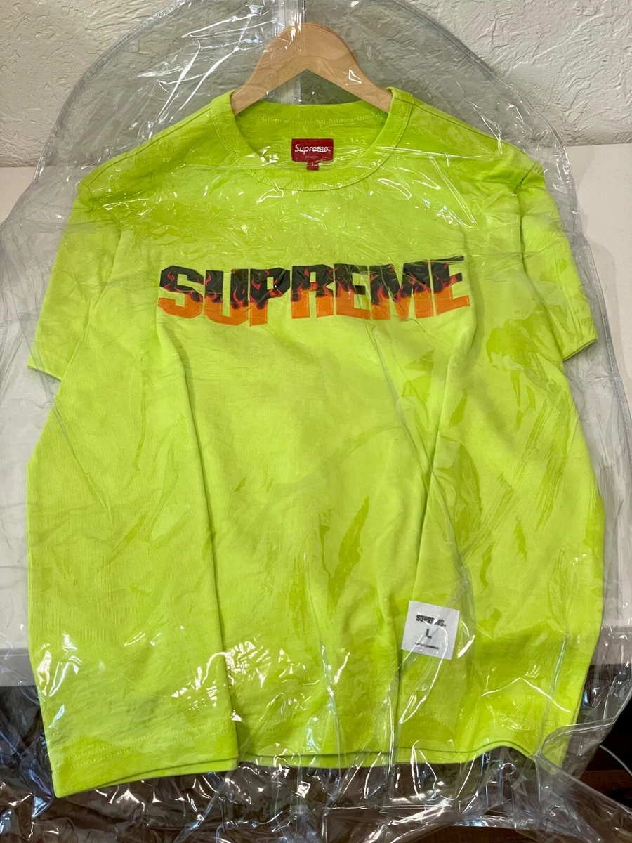 Supreme Flames S/S Top Bright Green FW19 Size Large Tee T-Shirt NEW RARE