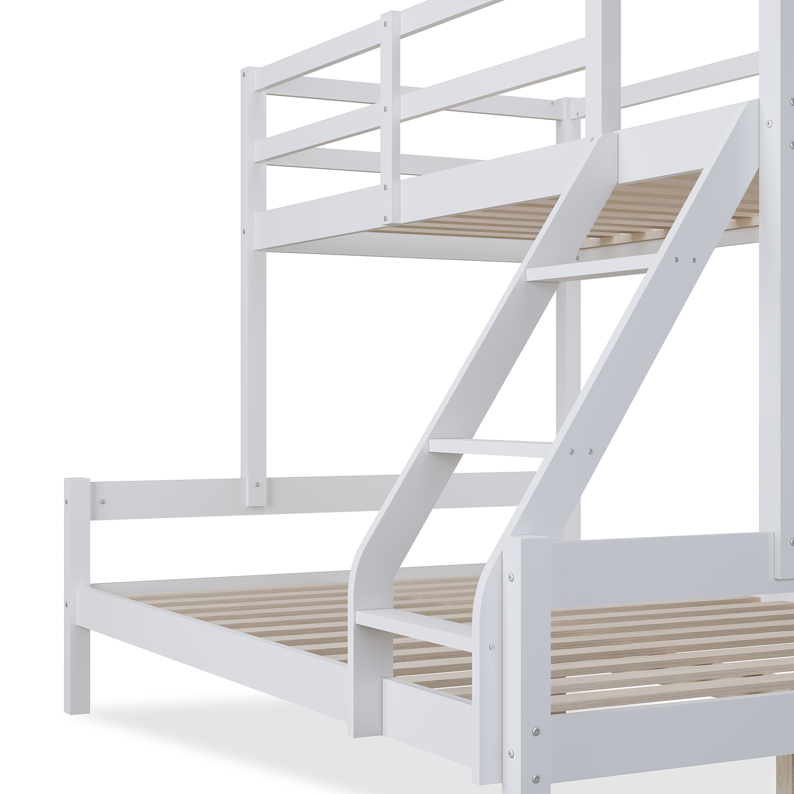 Solid Pine Wood Triple Bunk Bed 3ft Single 4ft6 Double Children White ...
