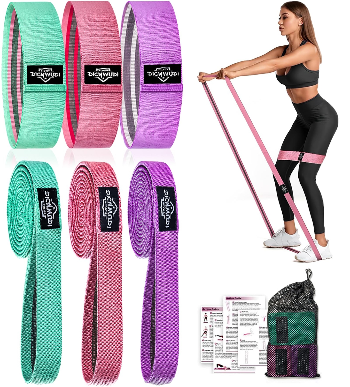 DICYWUDI Fabric Resistance Bands for Working Out 3Pack or 6Pack Non-Slip Exer...