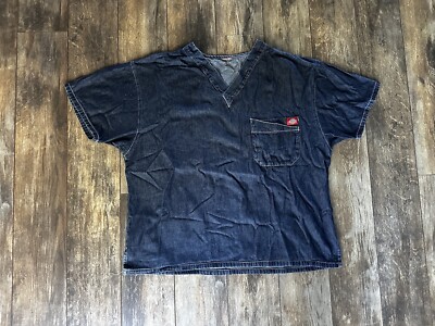 dickies denim work shirt V Neck Men s Medium Dark Blue