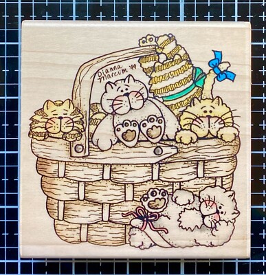 NEW! Dianna Marcum PURRTY CUTE Stampassions H-4292 1999 basket kitties cat bow