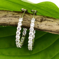 Sterling Silver 925 CZ/Cubic Zirconia Inside Out Hoops/Hoop Earrings