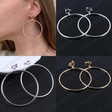 CLIP ON 2"HOOP EARRINGS 5cm big SILVER/GOLD FASHION circle HOOPS thin metal