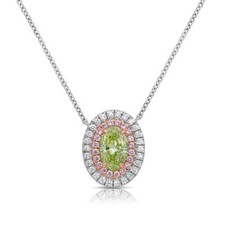 0.81ct Fancy Yellow-Green Oval Lab Grown Diamond Double Halo 18k White Pendant