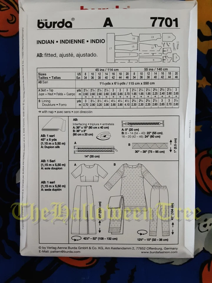 Burda 7701 Indian Sari kurti sewing pattern Skirt Tunic Kurta with Pants SZ 8-20 - Image 4 of 4