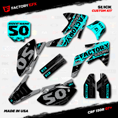 Gray & Cyan Slick Racing Graphics Kit fits Honda CRF150R 07-25 CRF 150R Decals