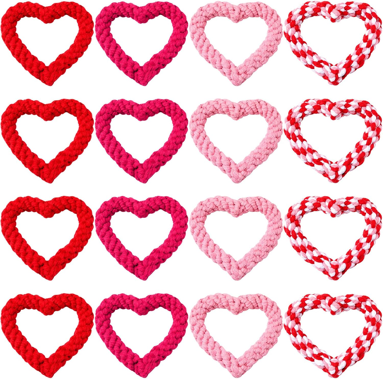 16 Pieces Valentines Chew Toys Heart Shape Dog Rope Toys for Valentines Costume